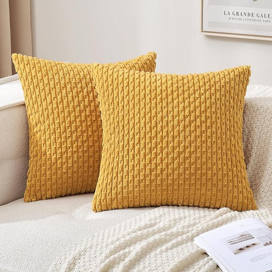 MIULEE Throw Pillow Covers Soft Corduroy Decorative Set of 2 Boho Summer Striped Pillow Covers Pillowcases Farmhouse Home Decor for Couch Bed Sofa Living Room 20x20 Inch Yellow