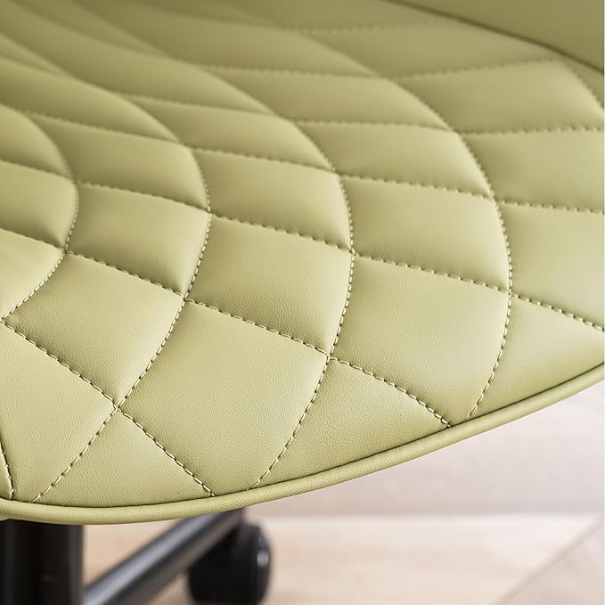 YOUNIKE Home Office Desk Chair with Wheels Comfy Small Modern Vanity Chair with Back Ergonomic Swivel Adjustable Armless Cute Leather Upholstered Rolling Task Chair no Arms Avocado Green