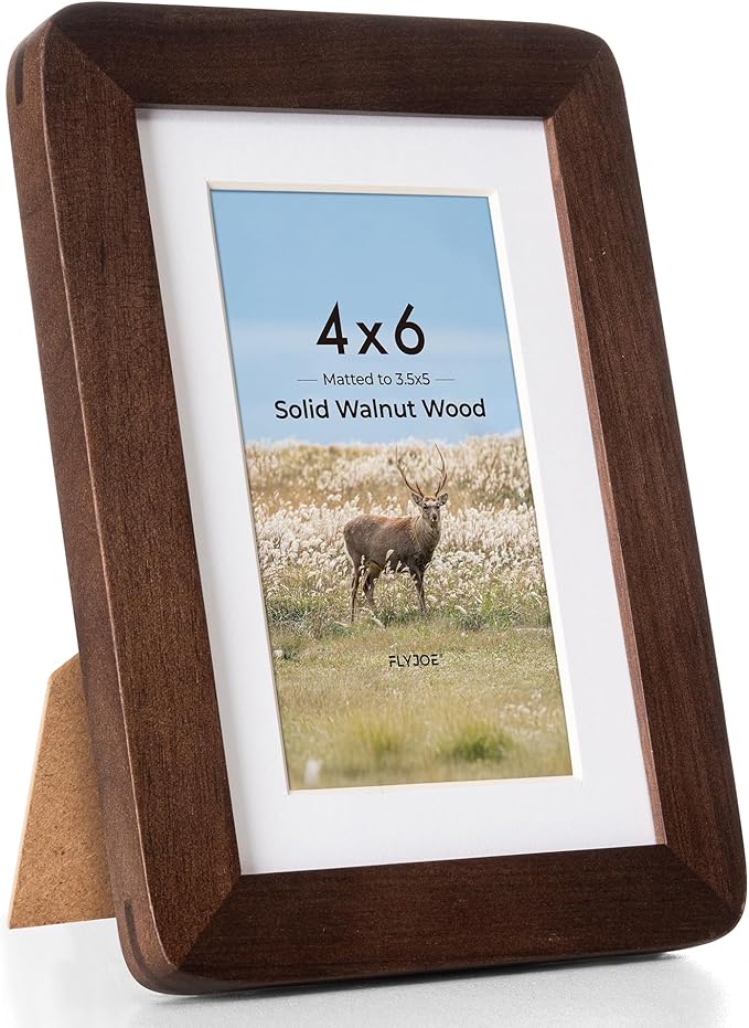 4x6 Picture Frame - Solid Walnut Wood Frame 4x6 with Mat for 3.5x5, 4''x6''Photo Frame,Tabletop and Wall Display, Hanging Hardware Included, 4 By 6 Picture Frame Wood, Natural Walnut
