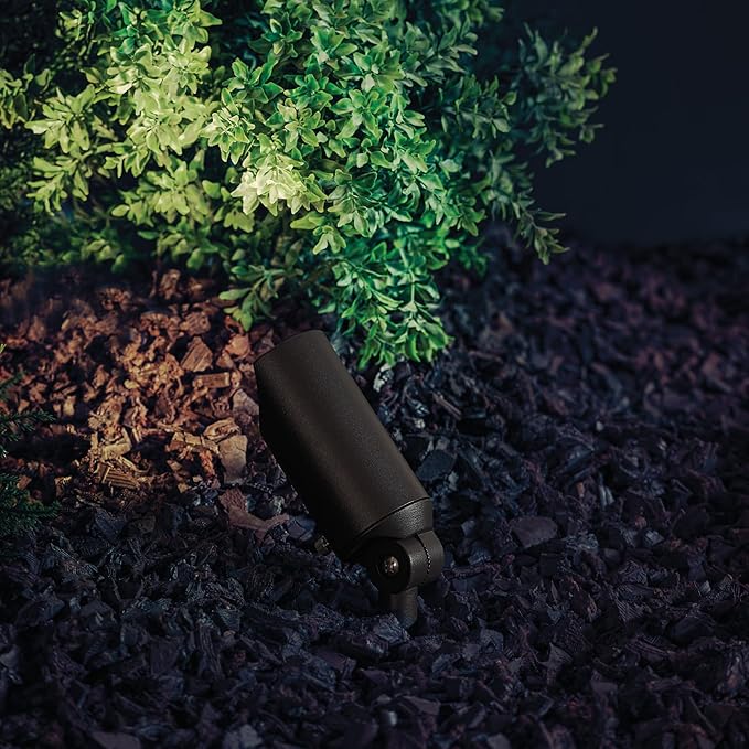 Kichler 6" Mini Outdoor Accent Light in Textured Architectural Bronze, 12V LED Adjustable Spotlight, (6" L x 2.5" H), 15384AZT,Brown