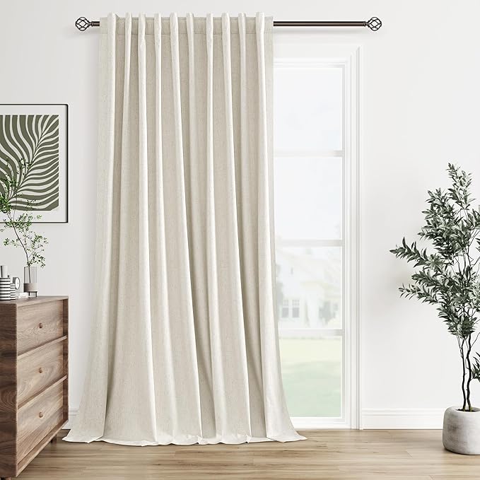 Guken Cream Linen Blackout Curtains 60 Inch Wide by 108 Inch for Living Room Bedroom Back Tab Thermal Insulated 100% Black Out Linen 1 Drapes Room Darkening Window Curtains Ivory Natural,1 Panels