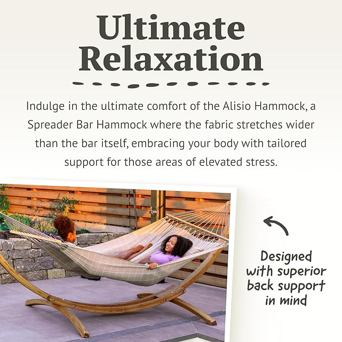 LA SIESTA® Alisio Hammock with Spreader Bar & CasaMount, Suspension Kit for Walls Ceilings & Square Beams - Weatherproof Outdoor Hammock - 2 Person Hammock Bed Double Hammock - Max 355 Lbs, Almond
