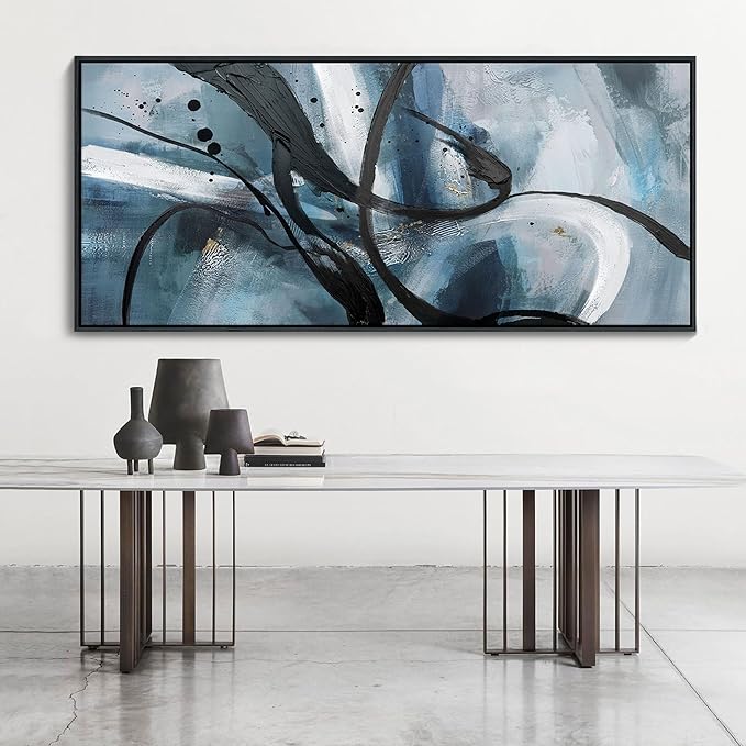 YDYSUNE Abstract Frame Wall Art Black and White graffiti of Modem Minimalist Art Large Canas Wall Art for Living Room Bedroom Decor Framed Pictures Artwork for Walls 70x31