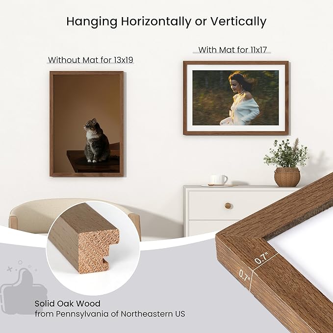 Axeman 13x19 Poster Frame | Solid Oak Wood 13x19 Picture Frame With Mat for 11x17 | 13''x19'' Wood Frame | Tempered Glass and Hanging Hardware Included Home Wall Decor Hanging Frame | Walnut
