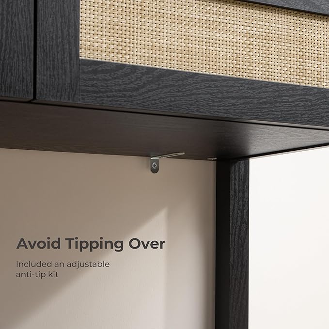 SICOTAS Black Console Table with Rattan Drawers - Boho Rattan Entryway Table with Storage, Small Console Tables for Entryway, Entry Table for Hallway, Sofa Table