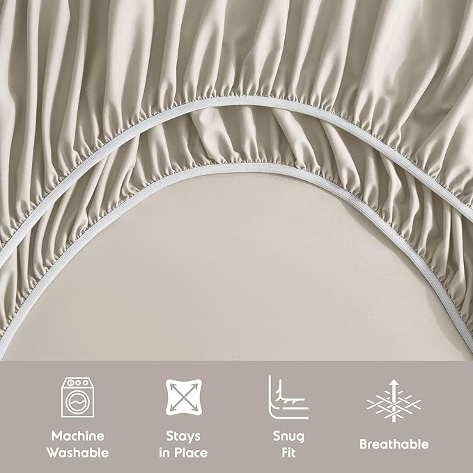 Nestl Queen Sheet Set - Luxury 1800 Ultra-Soft Microfiber Bed Sheets - Double Brushed - Deep Pockets - Easy Fit - 4 Piece Set - Bedding Sheets & Pillowcases (Queen, Beige Cream)