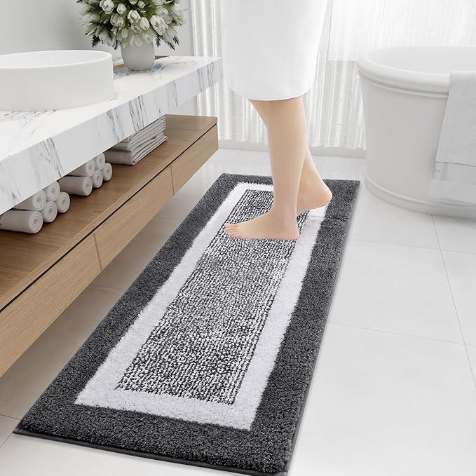 OLANLY Bathroom Rugs 47x20, Extra Soft and Absorbent Microfiber Bath Mat, Non-Slip, Machine Washable, Quick Dry Shaggy Bath Carpet, Suitable for Bathroom Floor, Tub, Shower (Runner, Dark Grey)