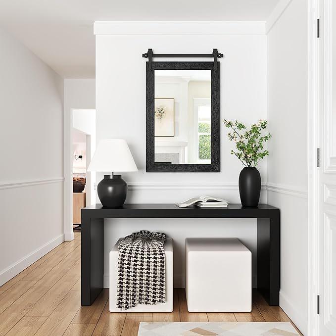 Farmhouse Bathroom Mirrors 26”x40” Black Rustic Wall Decor Mirror for Vanity Barn Door Style Wall Mirror for Entryway Living Room