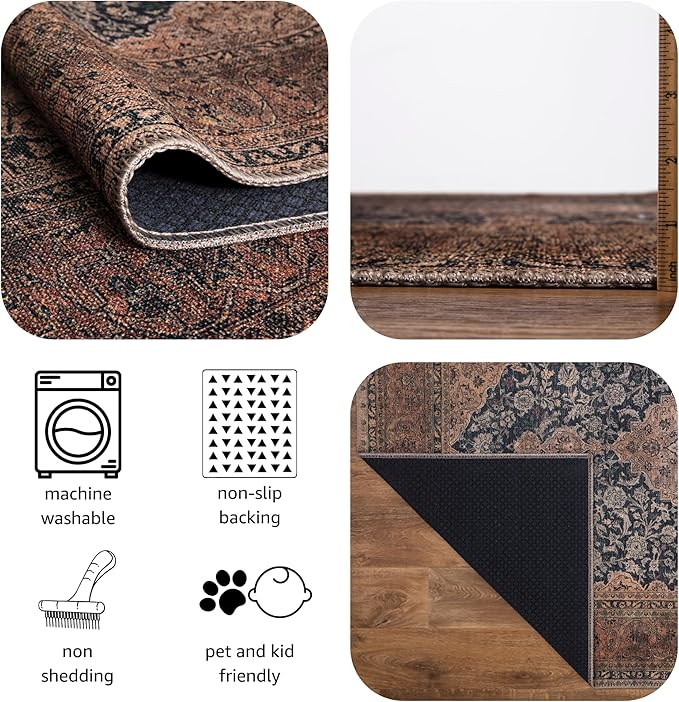 Keen Home Design 3x5 Rug - Machine Washable Entry Rug with Non-Slip Backing, Ideal for Enteryway, Kitchen, Bathroom, Laundry Room - Vintage, Easy Clean, Durable, Low Pile Rug - (3' x 5')