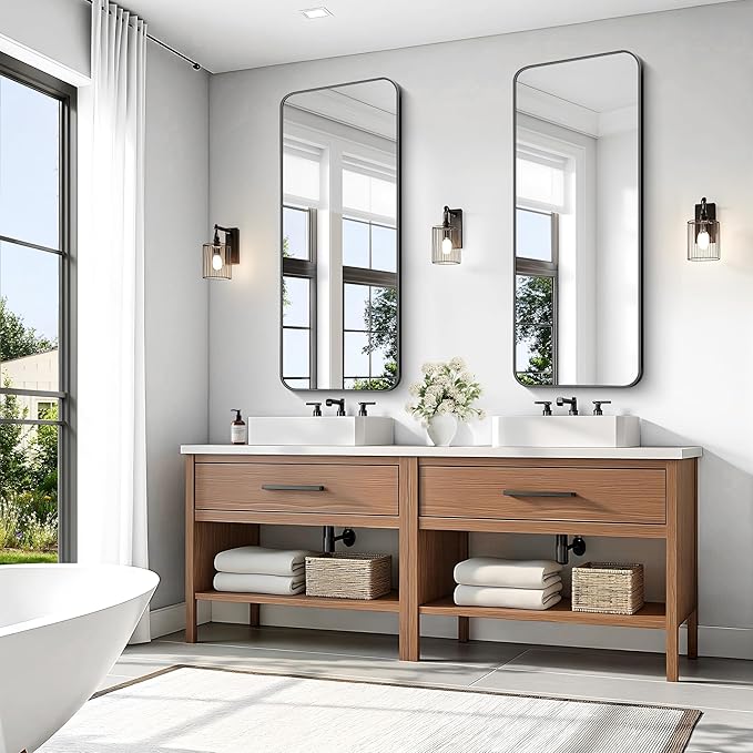 KOCUUY Black Rectangle Mirror, 20" x 48" Metal Frame Mirror with Rounded Corner, Classic Design of Upgraded Shatterproof Glass for Bathroom, Bedroom, Living Room, Entryway