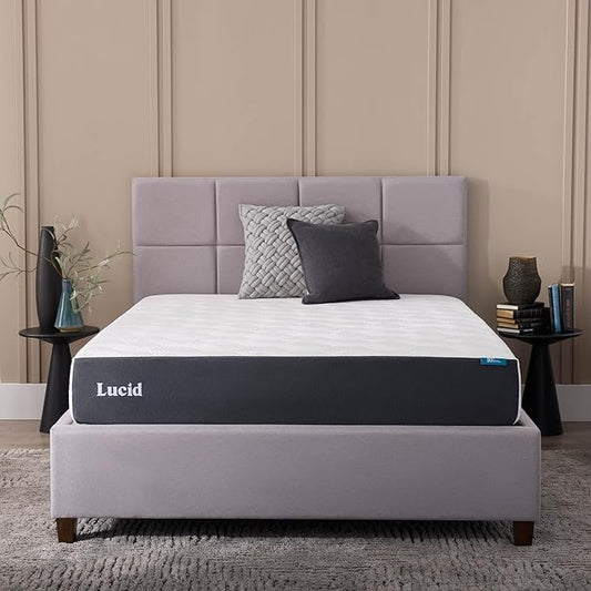 LUCID 10 Inch Memory Foam Mattress - Plush Feel - Infused with Bamboo Charcoal and Gel - Bed in a Box - Temperature Regulating - Pressure Relief - Breathable - King Size