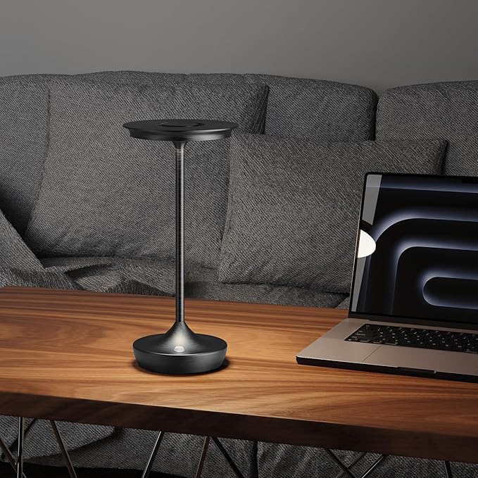 LED Cordless Table Lamp Rechargeable - Outdoor 6000mAh Battery Operated Portable Table Lights 3 Color Stepless Dimming Table Lamps with Memory Function for Patio Restaurant Dining Black