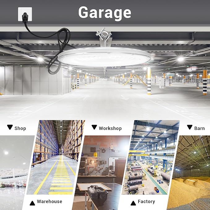 10 Pack 200W UFO Led High Bay Light,120VAC,5000K Daylight Commercial Bay Lighting,IP66 Waterproof,30500LM,850W MH/HPS with Plug Area Lighting for Warehouse/Shop/Workshop/Barn/Gym/Factory