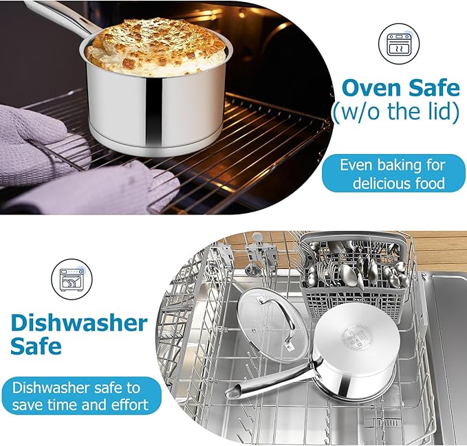 TeamFar 1 qt Saucepan, Stainless Steel Small Sauce Pan & Lid with Tri-ply Bottom for Cooking/Boiling/Stewing, For Induction/Gas/Electric, Non-Toxic & Heavy Duty, Straight Side & Dishwasher Safe