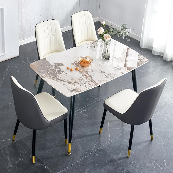 Dining Room Table Set for 4,Small Dining Table Set for 4, Sintered Stone Kitchen Table Top and Modern Chairs Set of 4 for Kitchen Dining Room, Small Space