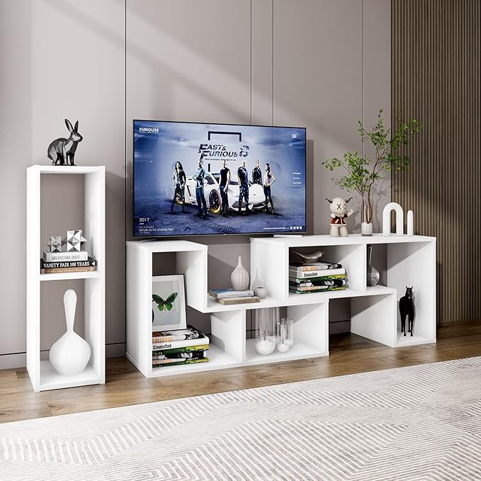 KOTEK TV Stand for 50 55 60 65 Inch TV, 3 Pieces Free Combination Bookshelf Organizer, TV Console Table with Open Storage Shelves, Modern Entertainment Center for Living Room, Bedroom