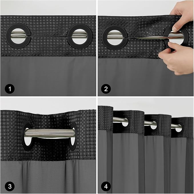 Colorful Star Small Stall Waffle Weave Shower Curtains, 256GSM Heavy Duty Shower Curtain with Snap in Fabric Liner, Hotel Style No Hook Waterproof Bathroom Curtain Set, 36 x 75 Inch, Black