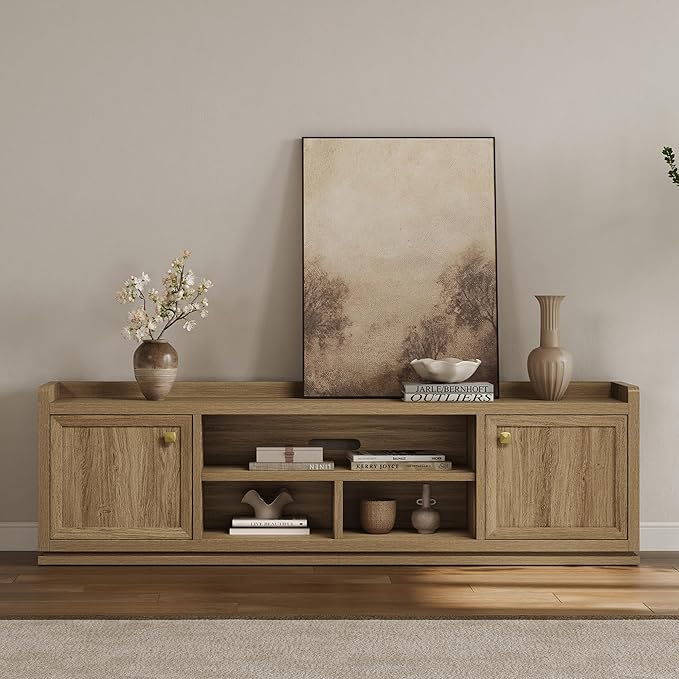 SICOTAS TV Stand Entertainment Center - 67" TV Console for Living Room Modern TV Stand for Bedroom, Media Console with Shelf and Cabinet, Entertainment Stand for TVs up to 65 75 Inch(Brown Oak)