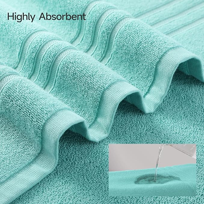 REDKISS 6 Piece Luxury Bath Towel Set - 100% Cotton Towels for Bathroom, 600 GSM Premium Turquoise Towels of 6, Includes 2 Large Bath Sheets, 2 Hand Towel, 2 Washcloths, Highly Absorbent