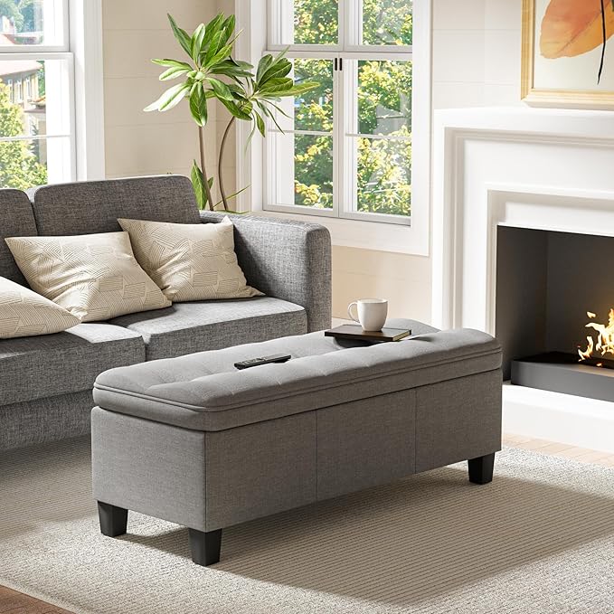JUMMICO 47 Inches Storage Ottoman with Legs, End of Bed Bench, Foot Rest for Couch, for Living Room, Bedroom, Entryway, 17.3" D x 47.2" W x 18.5" H, Easy Assembly (Light Gray)