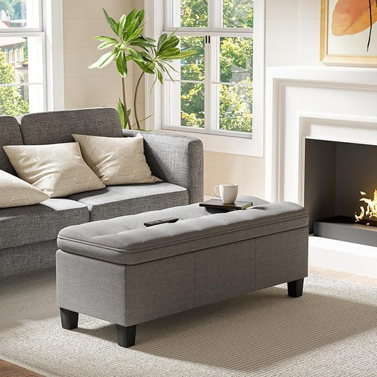 JUMMICO 47 Inches Storage Ottoman with Legs, End of Bed Bench, Foot Rest for Couch, for Living Room, Bedroom, Entryway, 17.3" D x 47.2" W x 18.5" H, Easy Assembly (Light Gray)