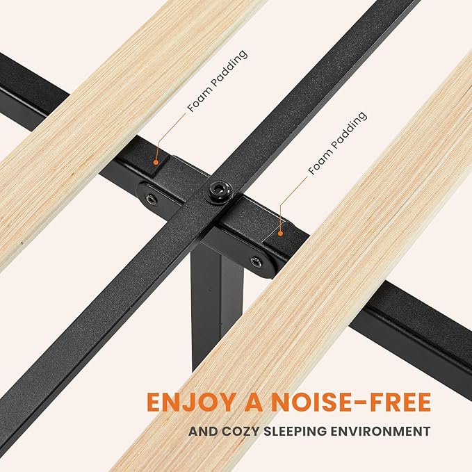 Sweetcrispy Queen Size Bed Frame - Fabric Upholstered Platform Bed with Headboard, 800LBS Sturdy Wooden Slats Support, No Box Spring Needed, Noise Free, Easy Assembly, Grey