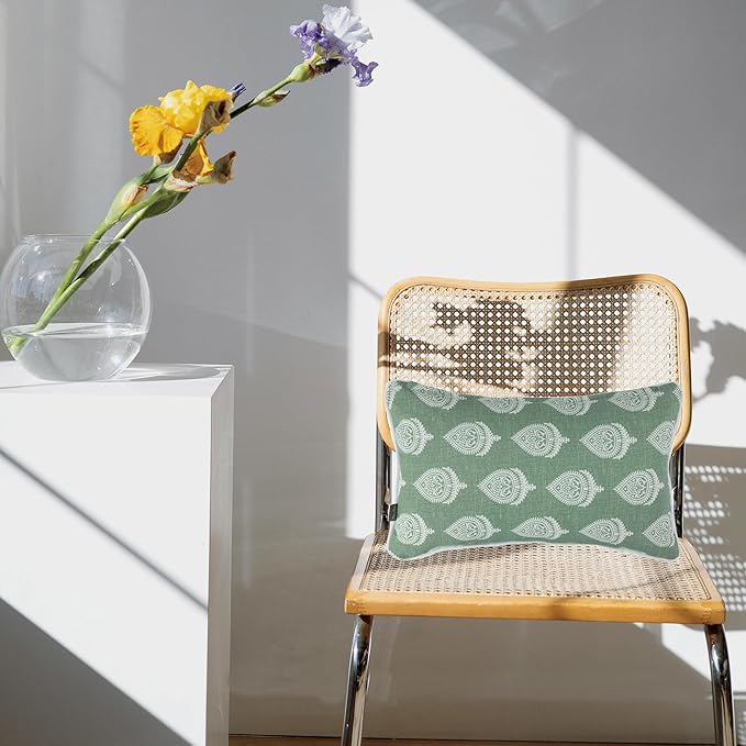 FUNHOME Outdoor Indoor Lumbar Pillow Covers ONLY, Water-Repellent Patio Lumbar Cushion Cases 12” x 20”, Decorative Throw Pillowcase Shell for Couch Patio Garden Furniture Use -Fair Green