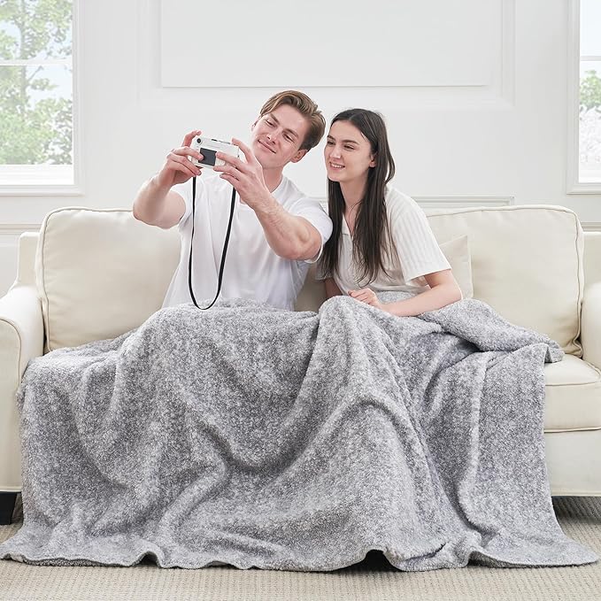 Cozy Bliss Ultra Soft Reversible Double Sherpa Sided Blanket, Fluffy Thick Warm Plush Fuzzy Blanket for Couch, Bed and Gifts (Mottled Grey, 60" x 80")