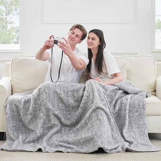 Cozy Bliss Ultra Soft Reversible Double Sherpa Sided Blanket, Fluffy Thick Warm Plush Fuzzy Blanket for Couch, Bed and Gifts (Mottled Grey, 60" x 80")