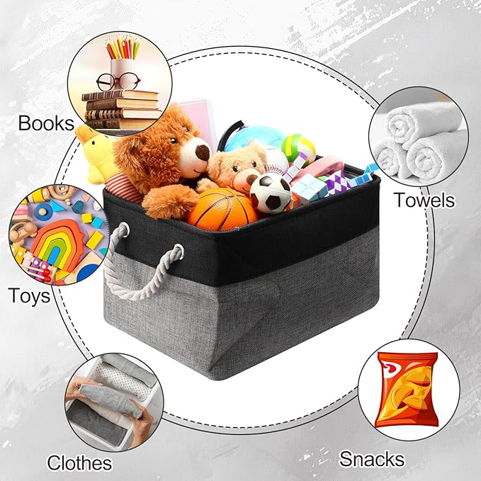 meekoo 8 Pack Collapsible Storage Bins Fabric Storage Bins Polyester Fabric Baskets with Handles Linen Closet Organizer for Shelf Home Closet Towels Toys(15 x 11 x 9.5 in,Black Gray)