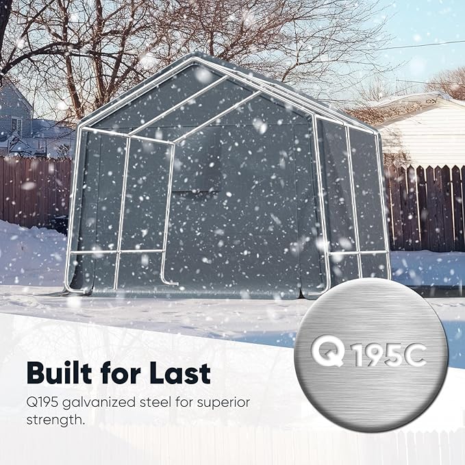 Quictent Heavy Duty 10x10FT Carport Shelter with Roll-Up Mesh Windows & Reinforced Frame, Portable Garage Canopy for Motorcycle Storage, Outdoor Equipment, Patio Furniture Cover - Dark Gray