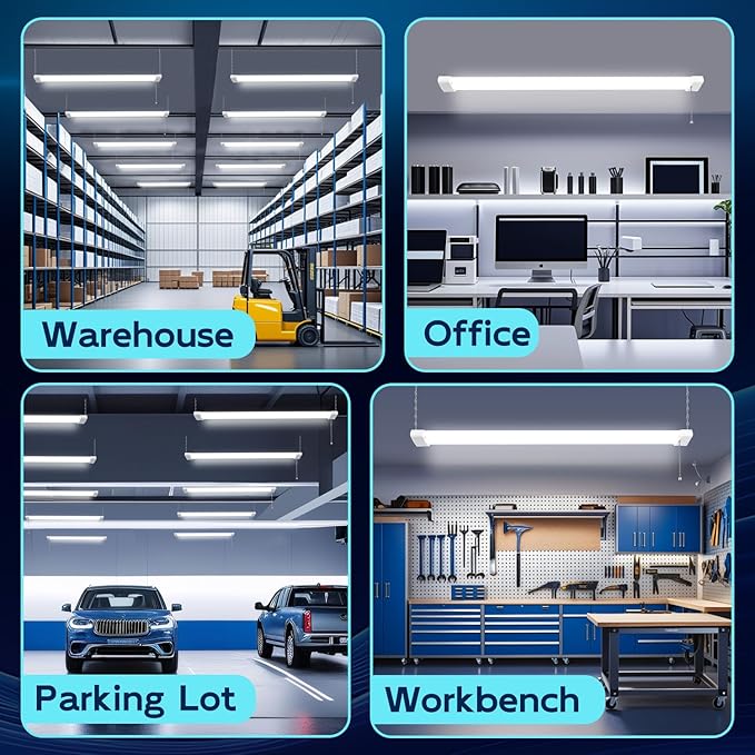 hykolity 4 Pack 4FT Linkable LED Shop Light for Garage, 6500lm, 4FT 60W Utility Light Fixture, 5000K Daylight LED Workbench Light with Plug, Hanging or Surface Mount, White - ETL