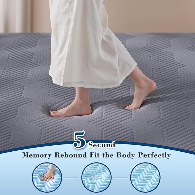 EnHomee Memory Foam Mattress Topper,3 Inch Twin Mattress Topper Pressure Relief with Cooling Gel and Removable & Washable Embossed Cover, CertiPUR-US & Oeko-TEX Certified, Grey, Twin
