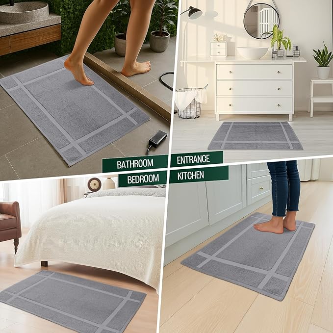 Pearl Linens Pack of 6 100% Cotton Bath Mat 20x30 inches, Soft & Absorbent Quick Dry Bathroom Mat Set, Not Bathroom Rugs, After Shower Mat, Bath Tub Mat, 687 GSM, Machine Washable, Light Gray