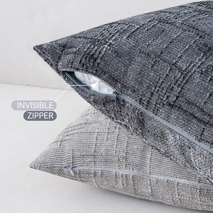 Decorative Throw Pillow Covers 18x18 Inch Set of 4, Soft Solid Farmhouse Chenille Couch Pillows, Spring Pillow Covers for Couch Sofa Bed Living Room Home Decor Pillowcase, Light Colors