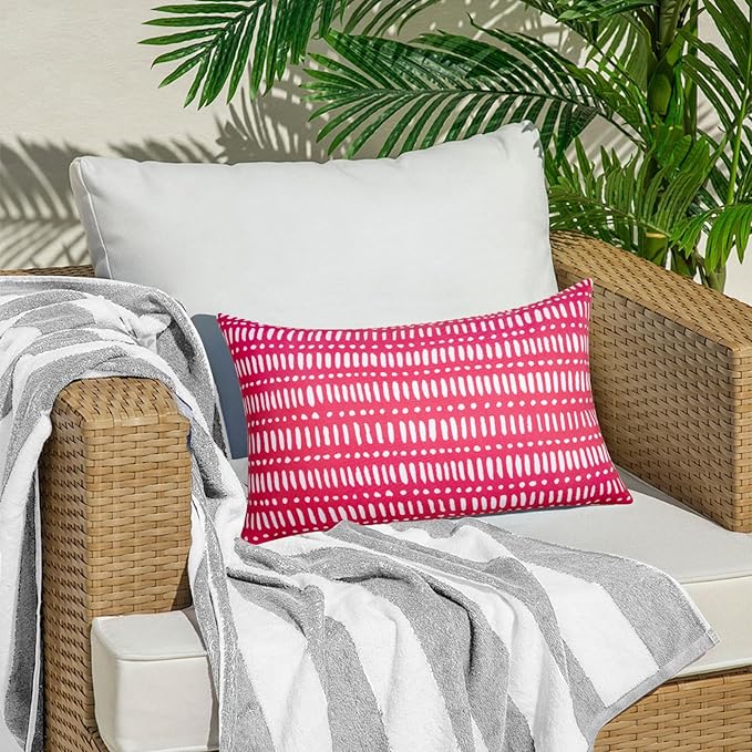 Pack of 2 12x20 Outdoor Pillows, Waterproof Throw Pillows with Inserts, Decorative Lumbar Pillows for Patio, Garden, Couch, Furniture, Sofa, Bed, Living Room(Pebble Red)