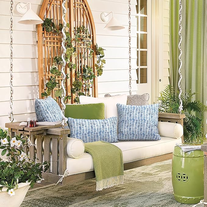 LVTXIII Set of 2 Patio Lumbar Pillows, 12”x20” Fade Resistant Outdoor Lumbar Pillow with Inners, Fluffy Decorative Garden Lumbar Cushions for Home Patio Coach Sofa Use, Pebble Blue