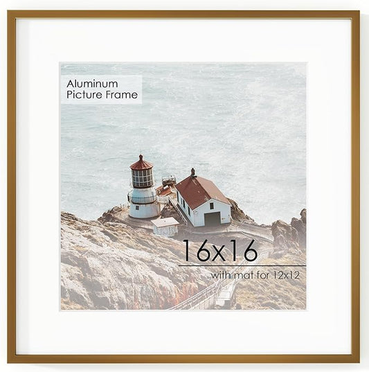 16x16 Metal Square Picture Frame For Wall With Mat For 12x12, 16''x16'' Aluminum Photo Frames With Tempered Glass For Home Decor, Minimalist Modern Poster Frame Home Wall Decor, Bronze