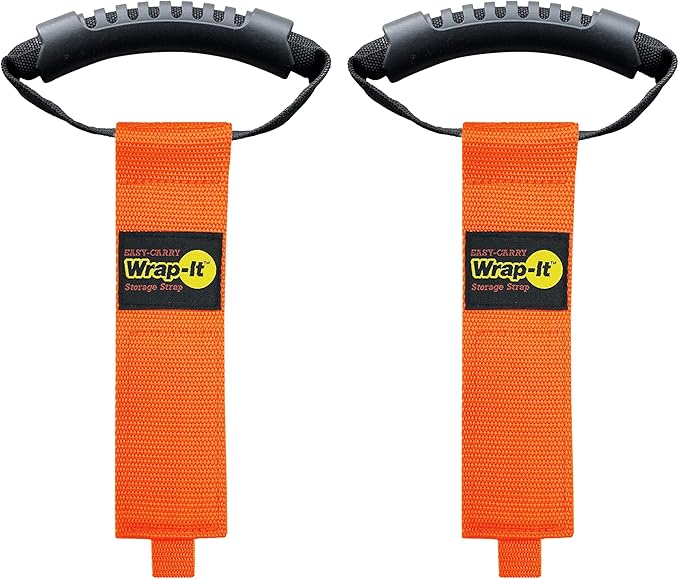 Easy-Carry Wrap-It Storage Straps - 17” (2-Pack) Blaze Orange – Heavy-Duty Hook and Loop Cord Carrying Strap, Hanger, and Organizer with Handle for Pool Hoses, Garden Hoses, Cords, Cables and More