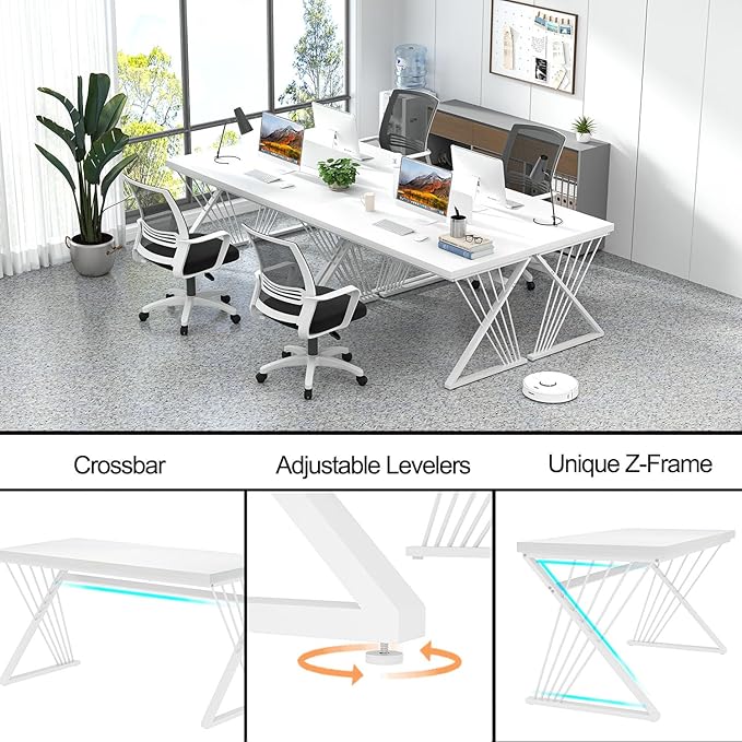 FOLUBAN Modern White Desk, Rustic Wood and Metal Computer Desk for Home Office, Simple Writing Work PC Desks for Bedroom, Industrial Study Gaming Table for Living Room, White, 53 Inch