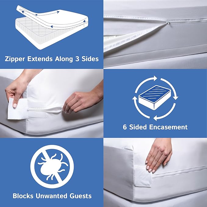 Split Queen Mattress/Box Spring Encasement 30" x 80" (2PCs) - Waterproof Zippered Protector Premium Quality Hypoallergenic Bed Cover Protects Against Dust - Breathable Smooth Fabric
