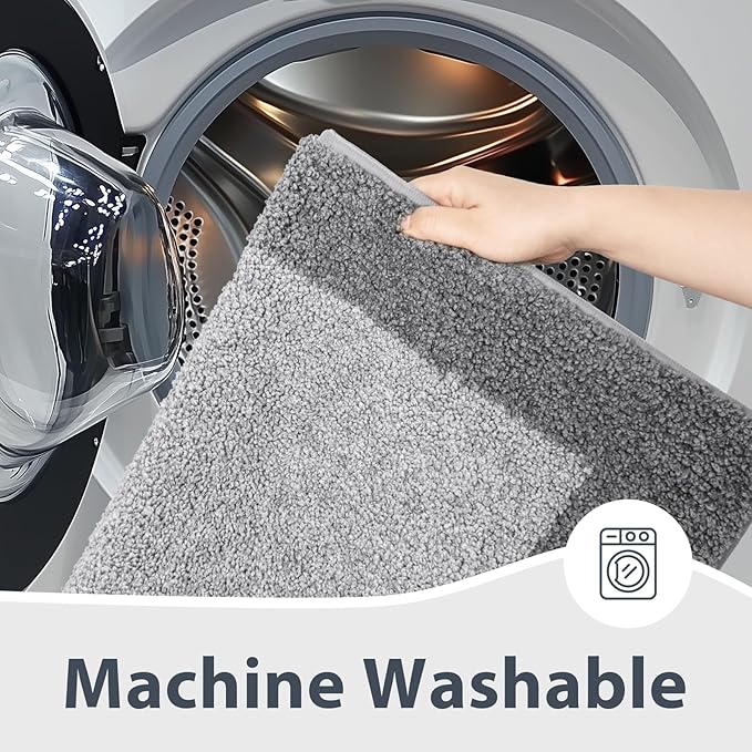 Bathroom Rugs 30" x 60", Non-Slip Extra Soft Absorbent Bath Rugs, Machine Washable Quick Dry Bath Mats for Bathroom Floor, Shower, Bathtub and Sink, Grey & Dark Grey