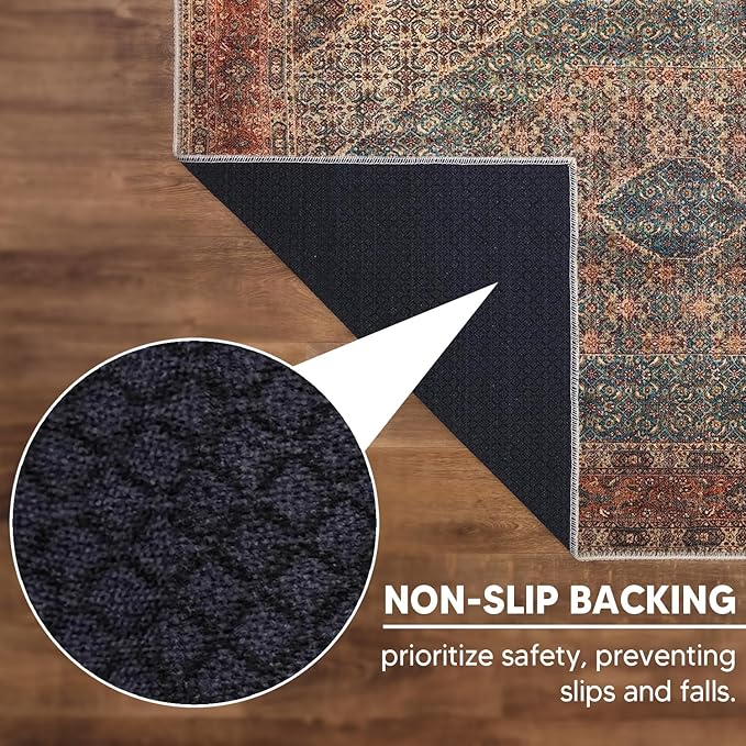 Keen Home Design 8x10 Rug - Machine Washable Area Rug with Non-Slip Backing, Ideal for Living Room, Dining Room, Bedroom - Vintage, Easy Clean, Durable, Low Pile Rug - (8' x 10')