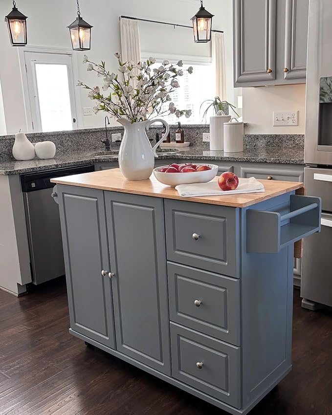 PHI VILLA Kitchen Island Cart on Wheels - Mobile Kitchen Island with Drop Leaf, Rolling Kitchen Table with Storage