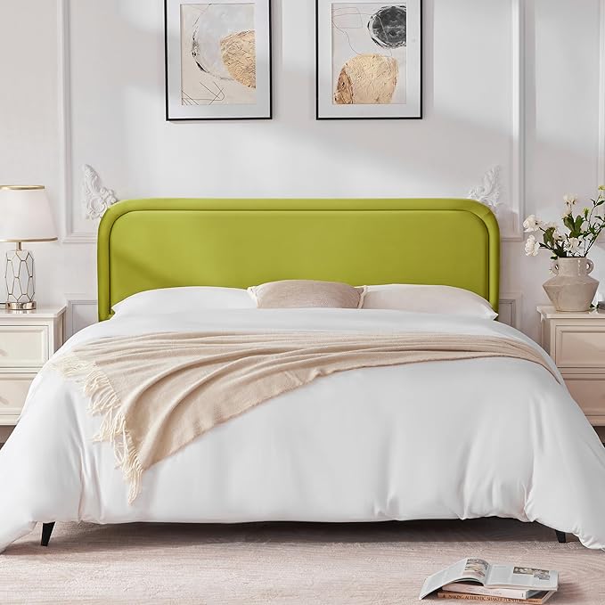 Velvet Fabric Headboard for King Size Bed, Upholstered King Headboard Only, Dorm Headboards from 41” to 49” Height, Sturdy and Durable Solid Wood Bed Head Board, Green