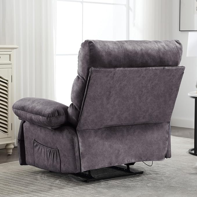 Oversized Recliner Chair Extra Wide Large Recliner for Adults 350lbs with Lumbar Support Pillow Nursery Chair Living Room (Manual, GREY-6002)