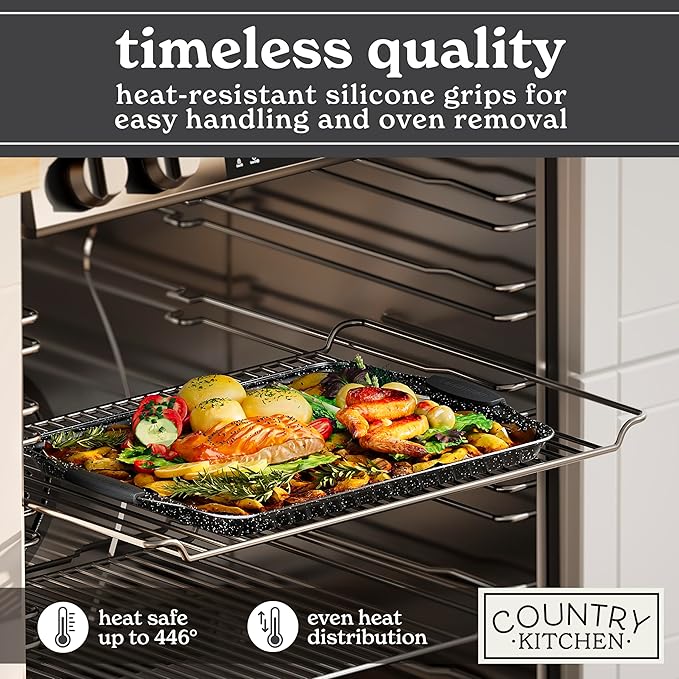 Country Kitchen Nonstick Stackable Bakeware Set - Heavy Duty, Durable, Easy Release Baking Set, Black, 4 Pcs