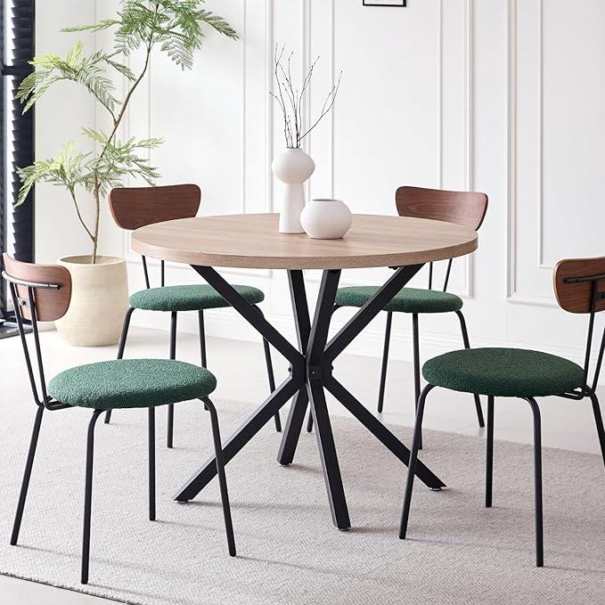 39" Round Dining Table Set for 4, Mid Century Kitchen Table with 4 Stackable Dining Chairs for Apartment Living Room Space Saving