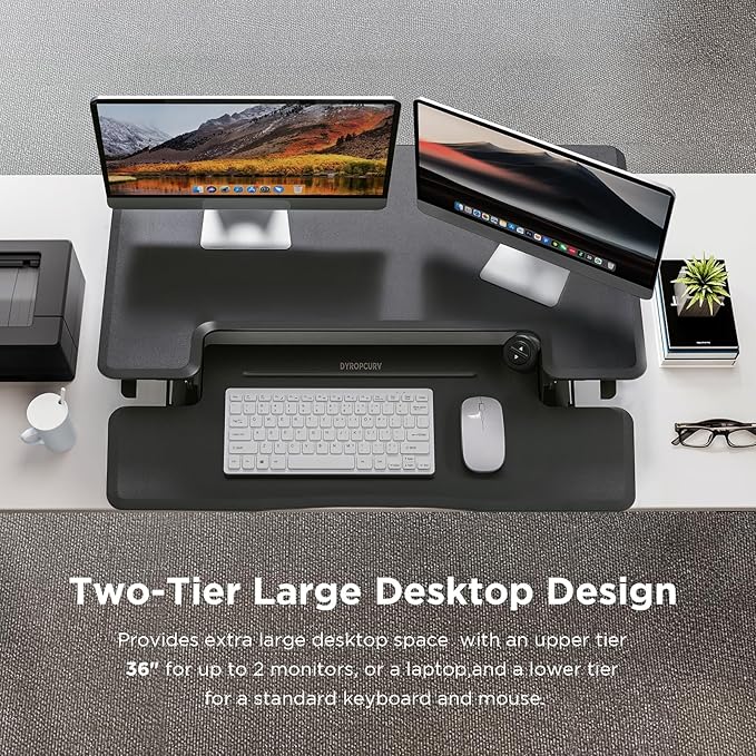 36" Electric Standing Desk Converter, Dyropcurv Series Height Adjustable Computer Desk Ergonomic Home Office Desk for Adults, Sit to Stand Desk with Quiet Motor, Dark Gray