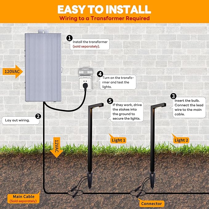 Brass Hardwired Landscape Path Lights, 12V Low Voltage Pathway Light IP65 Waterproof, Outdoor Walkway Lighting Wired, Black for Patio Lawn with 3W 270LM 3000K Soft White G4 Bulb (6 Pack)